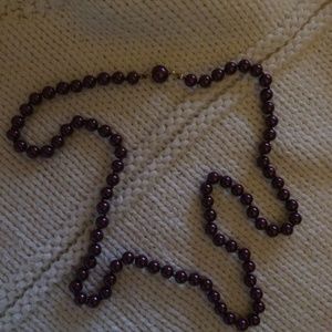 Vintage ladies satiny lustrous dark Mauve round knotted glass pearl beads.